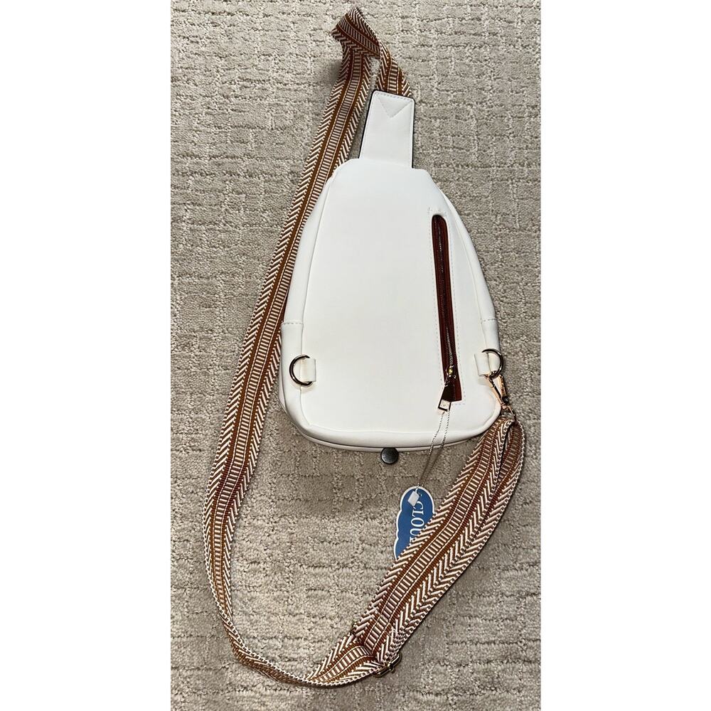 CLOUD WINGS White Monogram S Sling Backpack With Floral Detail Adjustable Strap - Picture 5 of 6